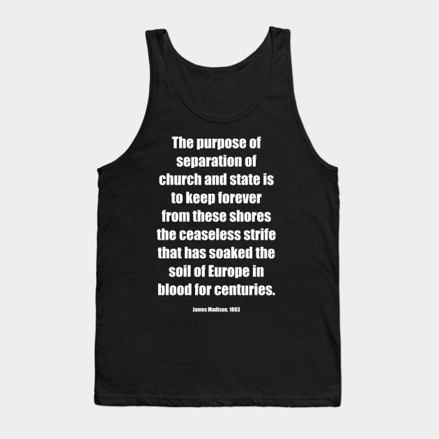 Front/Back, FCS Logo/Madison Separation of Church State Prevent Strife Blood Back, White Lettering Tank Top by Freethinkers of Colorado Springs